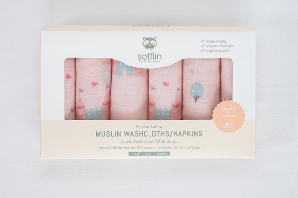 Sofflin ผ้าเช็ดหน้ามัสลินใยไผ่ 12 นิ้ว (แพ็ค 6ชิ้น)